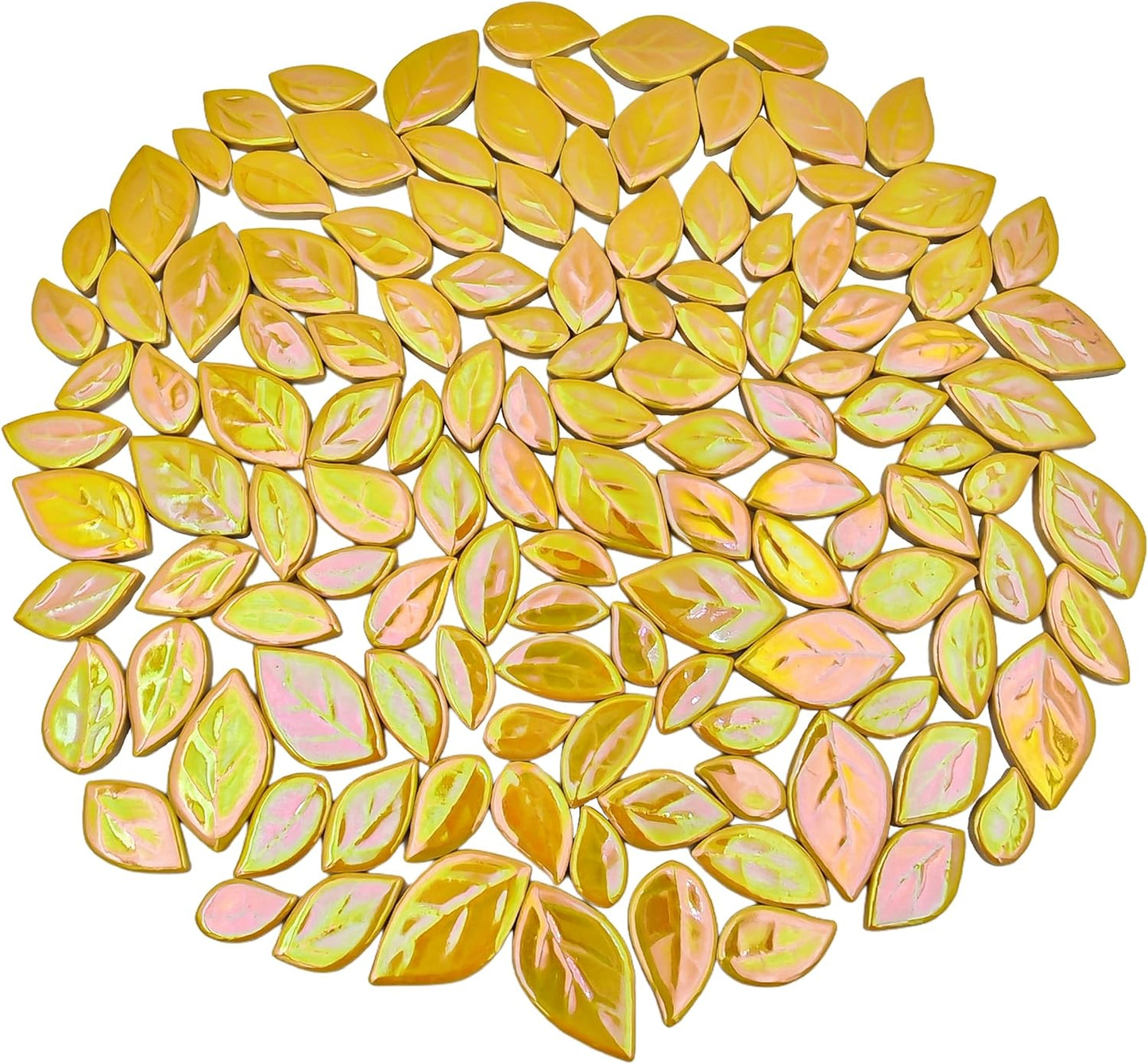 500g/1.1lb Leaf-Shaped Ceramic Mosaic Tiles,Ceramic Mosaic Pieces for Crafts,Mosaic Tiles for Home Decoration or DIY Crafts,Mosaic Making Supplies. (Yellow)