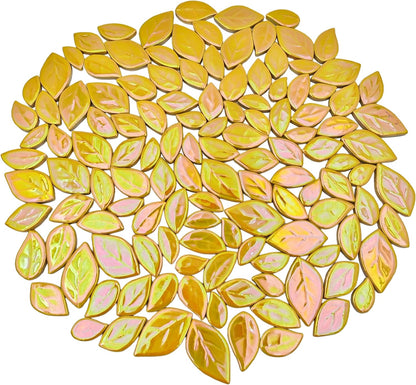 500g/1.1lb Leaf-Shaped Ceramic Mosaic Tiles,Ceramic Mosaic Pieces for Crafts,Mosaic Tiles for Home Decoration or DIY Crafts,Mosaic Making Supplies. (Yellow)