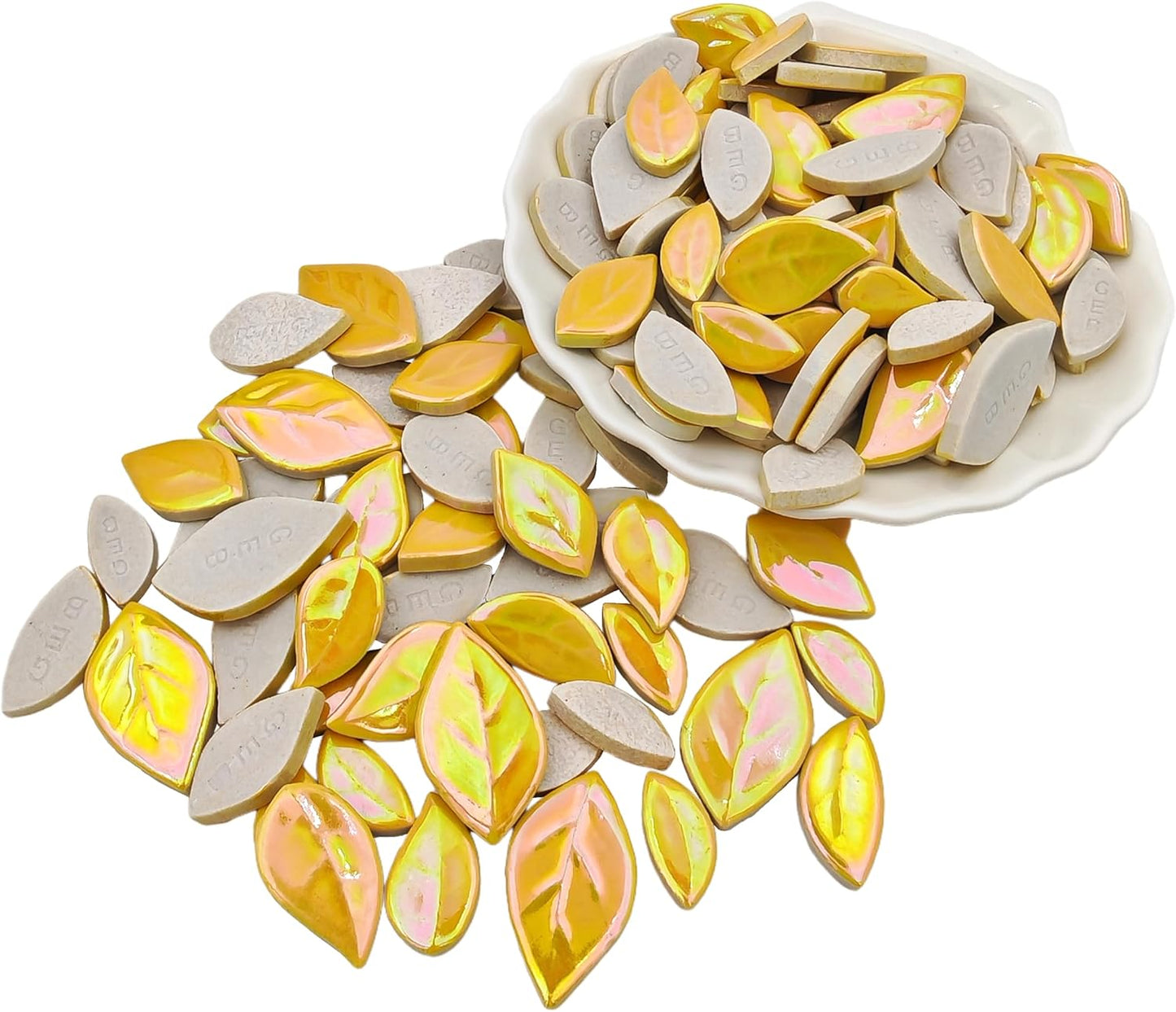 500g/1.1lb Leaf-Shaped Ceramic Mosaic Tiles,Ceramic Mosaic Pieces for Crafts,Mosaic Tiles for Home Decoration or DIY Crafts,Mosaic Making Supplies. (Yellow)