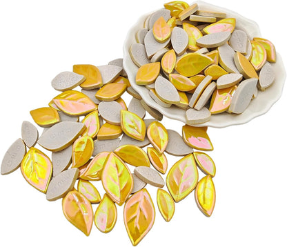500g/1.1lb Leaf-Shaped Ceramic Mosaic Tiles,Ceramic Mosaic Pieces for Crafts,Mosaic Tiles for Home Decoration or DIY Crafts,Mosaic Making Supplies. (Yellow)