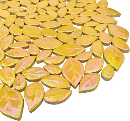 500g/1.1lb Leaf-Shaped Ceramic Mosaic Tiles,Ceramic Mosaic Pieces for Crafts,Mosaic Tiles for Home Decoration or DIY Crafts,Mosaic Making Supplies. (Yellow)