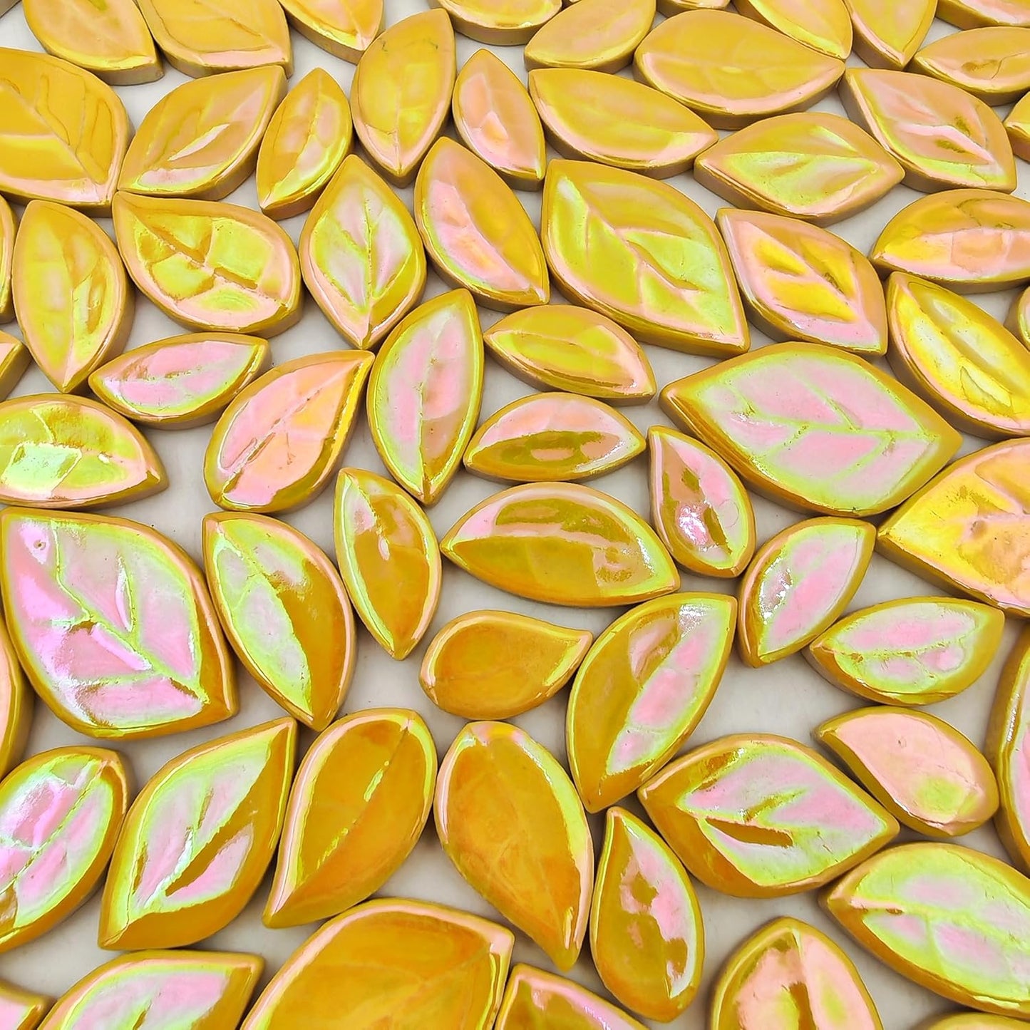 500g/1.1lb Leaf-Shaped Ceramic Mosaic Tiles,Ceramic Mosaic Pieces for Crafts,Mosaic Tiles for Home Decoration or DIY Crafts,Mosaic Making Supplies. (Yellow)