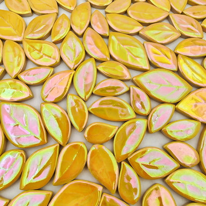 500g/1.1lb Leaf-Shaped Ceramic Mosaic Tiles,Ceramic Mosaic Pieces for Crafts,Mosaic Tiles for Home Decoration or DIY Crafts,Mosaic Making Supplies. (Yellow)