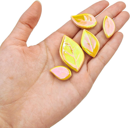500g/1.1lb Leaf-Shaped Ceramic Mosaic Tiles,Ceramic Mosaic Pieces for Crafts,Mosaic Tiles for Home Decoration or DIY Crafts,Mosaic Making Supplies. (Yellow)