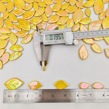 500g/1.1lb Leaf-Shaped Ceramic Mosaic Tiles,Ceramic Mosaic Pieces for Crafts,Mosaic Tiles for Home Decoration or DIY Crafts,Mosaic Making Supplies. (Yellow)