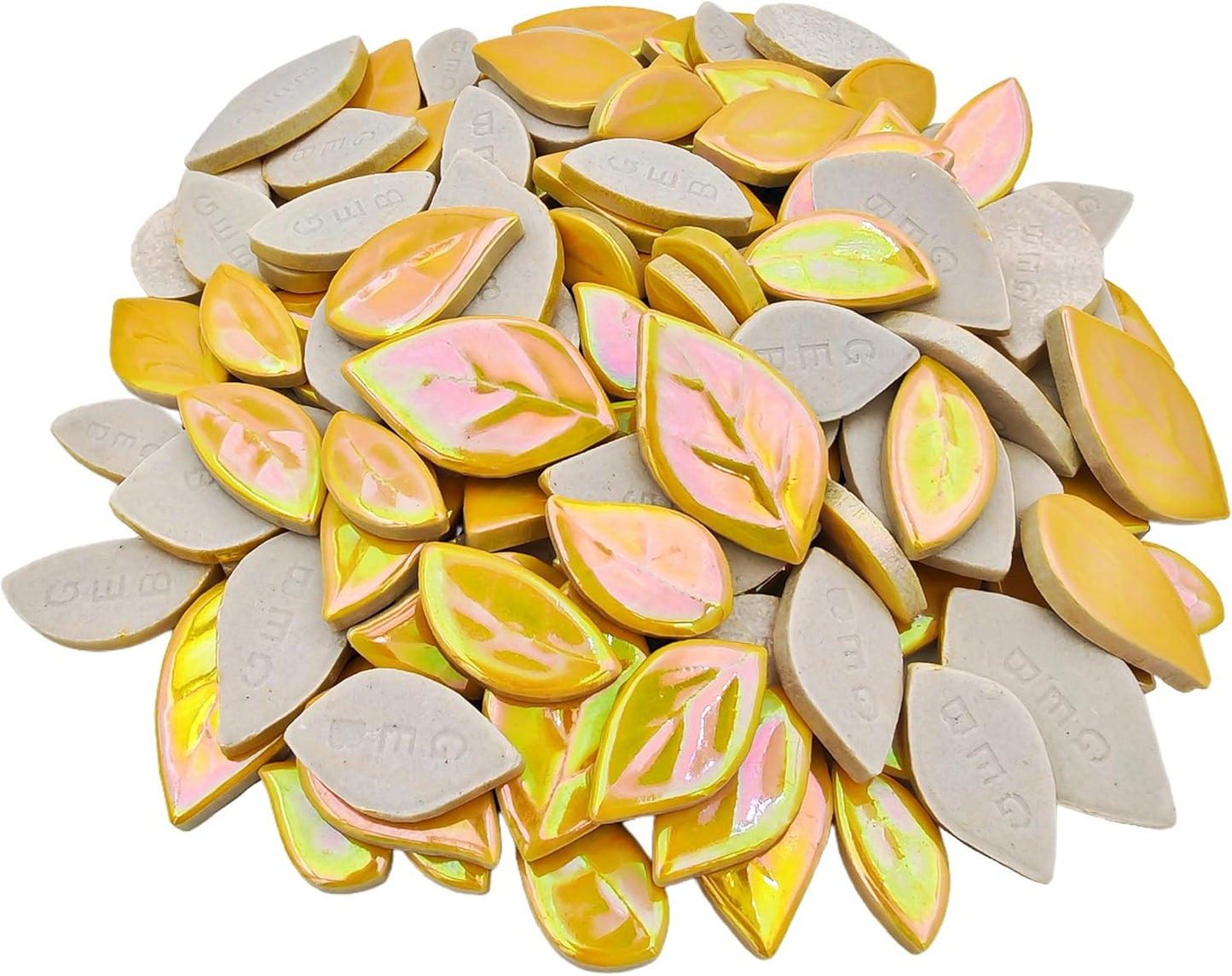 500g/1.1lb Leaf-Shaped Ceramic Mosaic Tiles,Ceramic Mosaic Pieces for Crafts,Mosaic Tiles for Home Decoration or DIY Crafts,Mosaic Making Supplies. (Yellow)