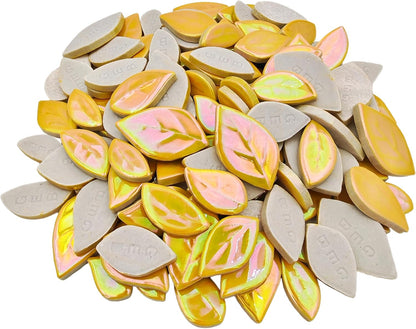500g/1.1lb Leaf-Shaped Ceramic Mosaic Tiles,Ceramic Mosaic Pieces for Crafts,Mosaic Tiles for Home Decoration or DIY Crafts,Mosaic Making Supplies. (Yellow)