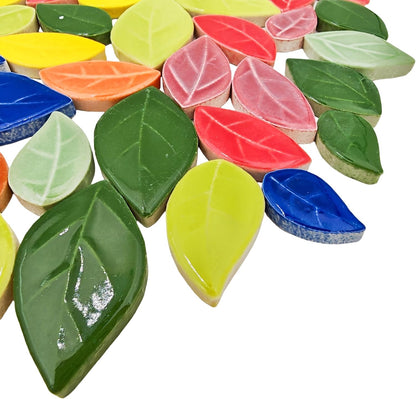 500g/1.1lb Leaf-Shaped Ceramic Mosaic Tiles,Ceramic Mosaic Pieces for Crafts,Mosaic Tiles for Home Decoration or DIY Crafts,Mosaic Making Supplies. (Yellow)