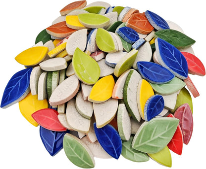 500g/1.1lb Leaf-Shaped Ceramic Mosaic Tiles,Ceramic Mosaic Pieces for Crafts,Mosaic Tiles for Home Decoration or DIY Crafts,Mosaic Making Supplies. (Yellow)