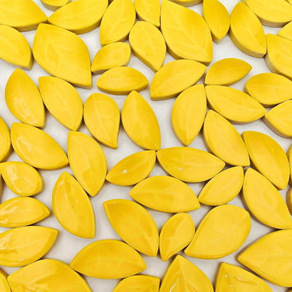 500g/1.1lb Leaf-Shaped Ceramic Mosaic Tiles,Ceramic Mosaic Pieces for Crafts,Mosaic Tiles for Home Decoration or DIY Crafts,Mosaic Making Supplies. (Yellow)