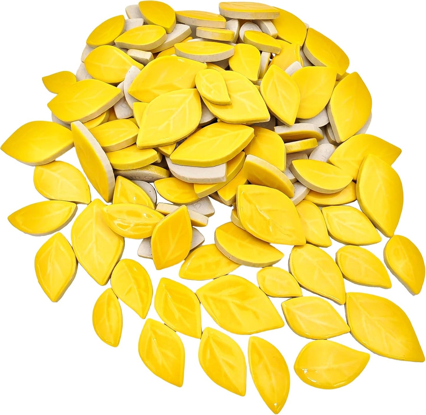 500g/1.1lb Leaf-Shaped Ceramic Mosaic Tiles,Ceramic Mosaic Pieces for Crafts,Mosaic Tiles for Home Decoration or DIY Crafts,Mosaic Making Supplies. (Yellow)