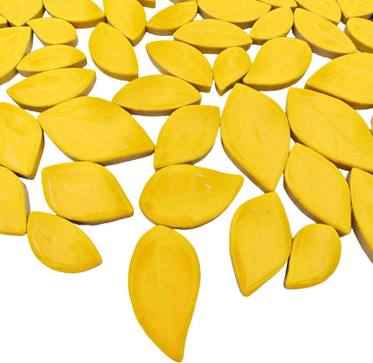 500g/1.1lb Leaf-Shaped Ceramic Mosaic Tiles,Ceramic Mosaic Pieces for Crafts,Mosaic Tiles for Home Decoration or DIY Crafts,Mosaic Making Supplies. (Yellow)