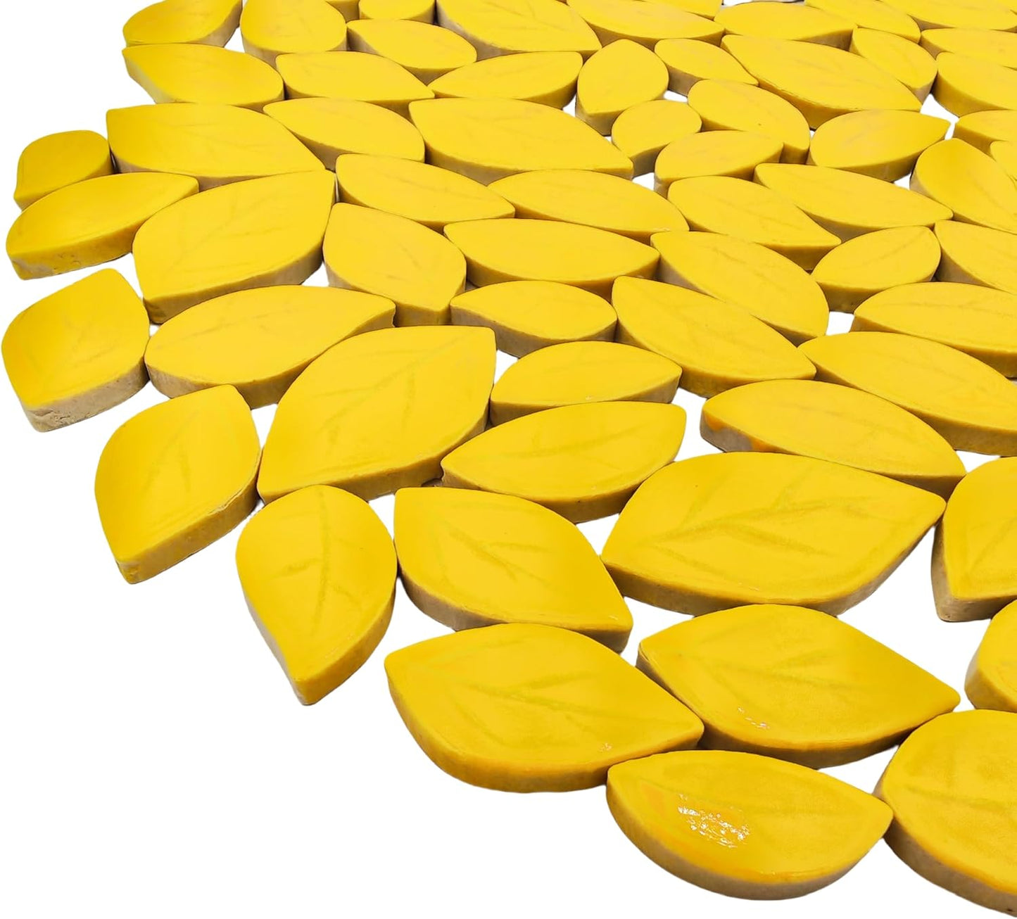 500g/1.1lb Leaf-Shaped Ceramic Mosaic Tiles,Ceramic Mosaic Pieces for Crafts,Mosaic Tiles for Home Decoration or DIY Crafts,Mosaic Making Supplies. (Yellow)