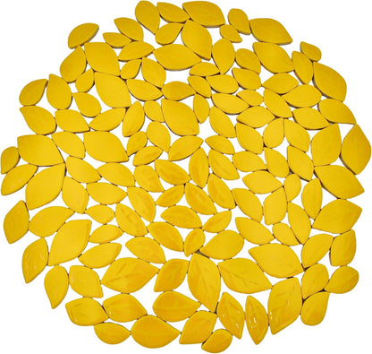 500g/1.1lb Leaf-Shaped Ceramic Mosaic Tiles,Ceramic Mosaic Pieces for Crafts,Mosaic Tiles for Home Decoration or DIY Crafts,Mosaic Making Supplies. (Yellow)