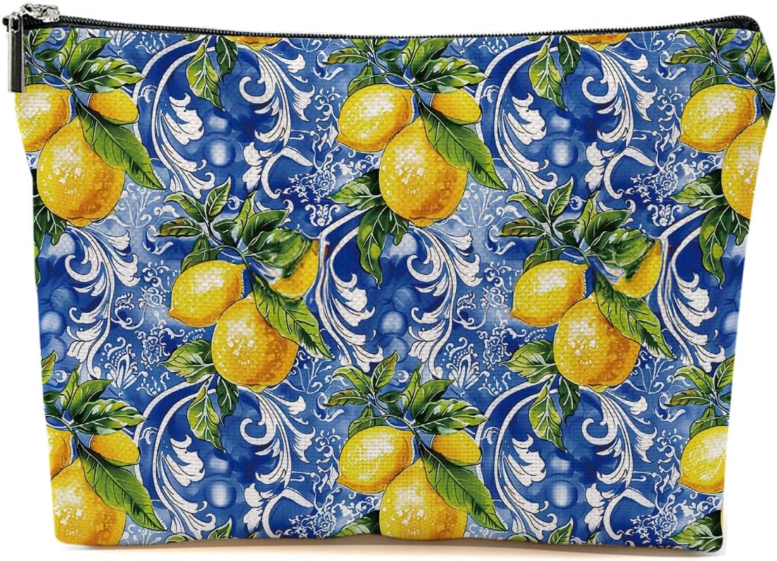 Lemon Bag Italy Travel Essentials Makeup Bag Travel Italian Gift | Lemon Gifts for Travelers Women Girl Niece Cosmetic Bag Toiletry Bags for Christmas Thanksgiving Vacation Bridal Shower Gifts