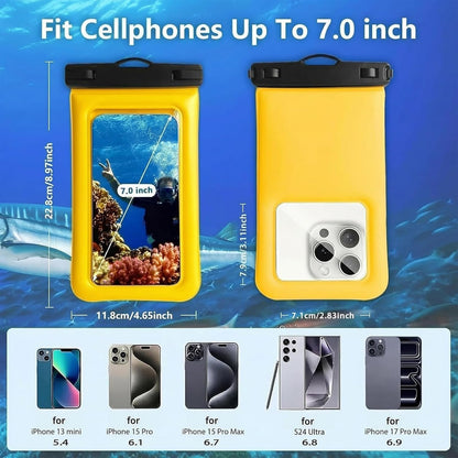 Floatable Soap Bubble Waterproof Phone Pouch/Case with Crossbody Lanyard for iPhone 17 16 Pro Max/15 Pro/14/13/12, IP68 Cellphone Dry Bag Beach Cruise Ship Essentials, 1 Pack-Yellow-7″