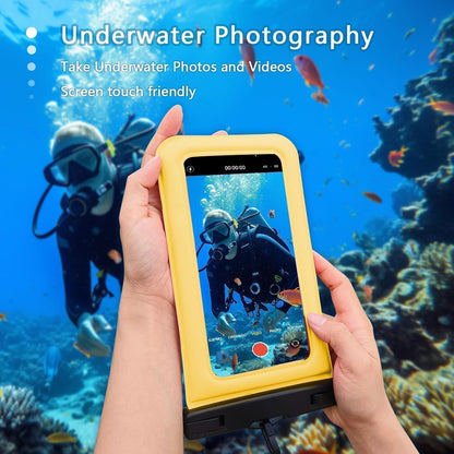 Floatable Soap Bubble Waterproof Phone Pouch/Case with Crossbody Lanyard for iPhone 17 16 Pro Max/15 Pro/14/13/12, IP68 Cellphone Dry Bag Beach Cruise Ship Essentials, 1 Pack-Yellow-7″