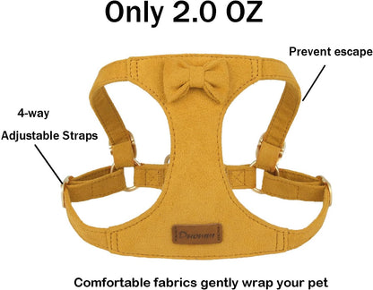 Cute Small Dog Harness and Leash Puppy Set with Bowtie,Step in Dog Harnesses,Soft Adjustable Cat & Dog Vest,Harness for Small Cats & Dogs Walks and Parties(Yellow,S:Weight 8.8-17.6lb)