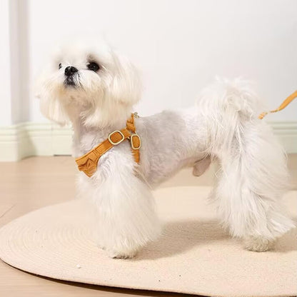 Cute Small Dog Harness and Leash Puppy Set with Bowtie,Step in Dog Harnesses,Soft Adjustable Cat & Dog Vest,Harness for Small Cats & Dogs Walks and Parties(Yellow,S:Weight 8.8-17.6lb)