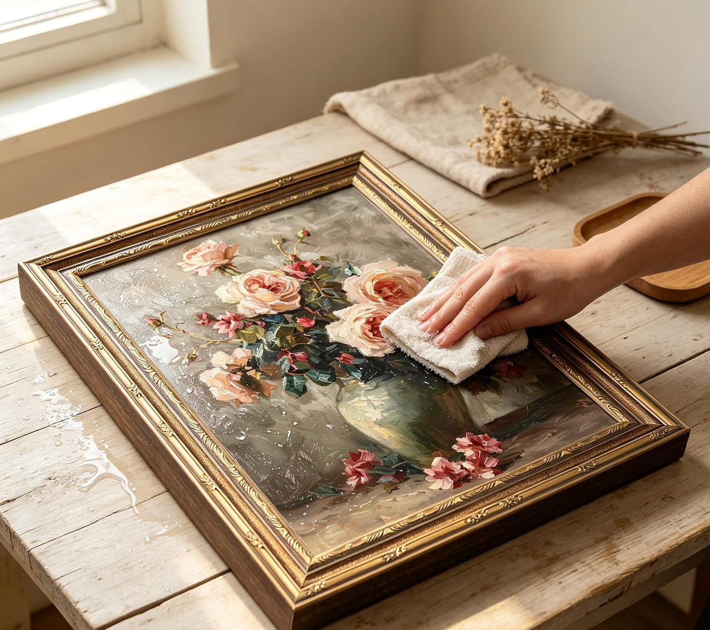 Gold Framed Ducklings Canvas Wall Art, Yellow Ducks in Wildflower Pond Painting Picture, Rustic Aesthetic Print, Soft Pastel Animal Artwork, for Bathroom Bedroom Living Room Wall Decor, 9x11in