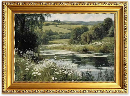 Gold Framed Ducklings Canvas Wall Art, Yellow Ducks in Wildflower Pond Painting Picture, Rustic Aesthetic Print, Soft Pastel Animal Artwork, for Bathroom Bedroom Living Room Wall Decor, 9x11in