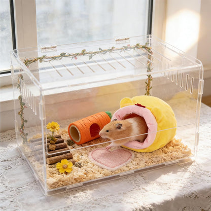 Guinea Pig Hideout Yellow Guinea Pig Bed, Hamster Hideout with Warm Pad, Rat Hides Hamster Carrier Rat Cage Accessories Small Animal Bed for Chinchillas Hedgehogs Parrot