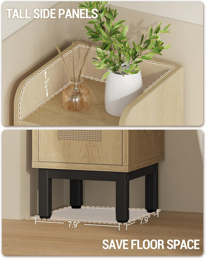 Bathroom Storage Cabinet, Small Corner Floor Cabinet with Door and Shelves, Narrow Toilet Paper Holder, Bathroom Organizer with Adjustable Shelf, for Small Spaces, Rattan Yellow BC08202Y