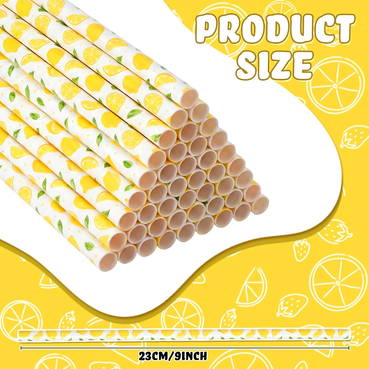 50 Pcs Plastic Straws Disposable Drinking Plastic Straws Reusable Striped Flag Summer Party Supplies for Birthday Decoration (Lemon)