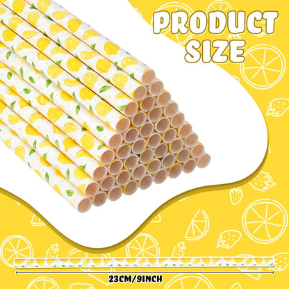 50 Pcs Plastic Straws Disposable Drinking Plastic Straws Reusable Striped Flag Summer Party Supplies for Birthday Decoration (Lemon)