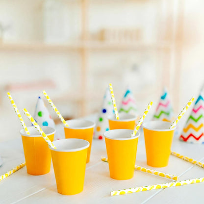 50 Pcs Plastic Straws Disposable Drinking Plastic Straws Reusable Striped Flag Summer Party Supplies for Birthday Decoration (Lemon)