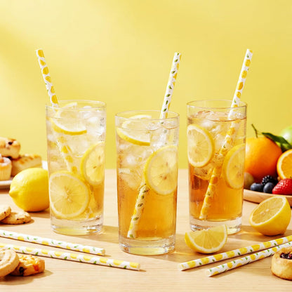 50 Pcs Plastic Straws Disposable Drinking Plastic Straws Reusable Striped Flag Summer Party Supplies for Birthday Decoration (Lemon)