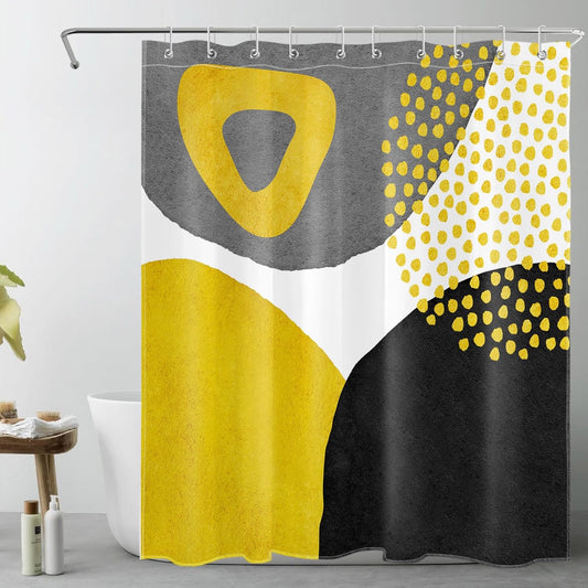 Minimalist Yellow Shower Curtain Decor, Mid Century Modern Abstract Shower Curtain for Bathroom 60" W x 72" L Polyester Fabric Bathroom Decoration Bath Curtains Hooks Included