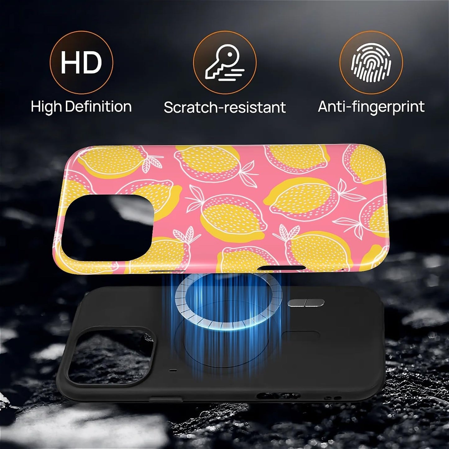 Magnetic for iPhone 16 Pro Case,[Compatible with Magsafe] Dual Layer Protective Heavy Duty Shockproof Rugged Drop Protection Bumper Hybrid Case - Pink Yellow Lemon