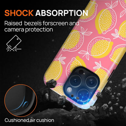 Magnetic for iPhone 16 Pro Case,[Compatible with Magsafe] Dual Layer Protective Heavy Duty Shockproof Rugged Drop Protection Bumper Hybrid Case - Pink Yellow Lemon