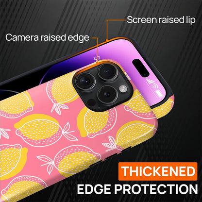 Magnetic for iPhone 16 Pro Case,[Compatible with Magsafe] Dual Layer Protective Heavy Duty Shockproof Rugged Drop Protection Bumper Hybrid Case - Pink Yellow Lemon