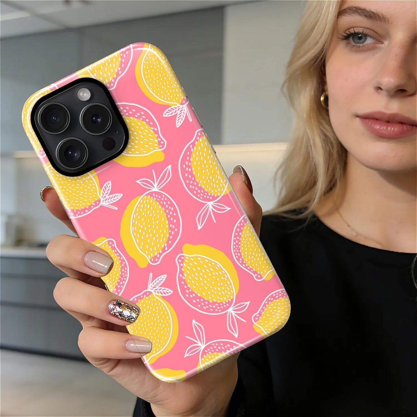 Magnetic for iPhone 16 Pro Case,[Compatible with Magsafe] Dual Layer Protective Heavy Duty Shockproof Rugged Drop Protection Bumper Hybrid Case - Pink Yellow Lemon