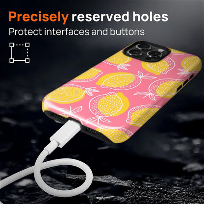 Magnetic for iPhone 16 Pro Case,[Compatible with Magsafe] Dual Layer Protective Heavy Duty Shockproof Rugged Drop Protection Bumper Hybrid Case - Pink Yellow Lemon