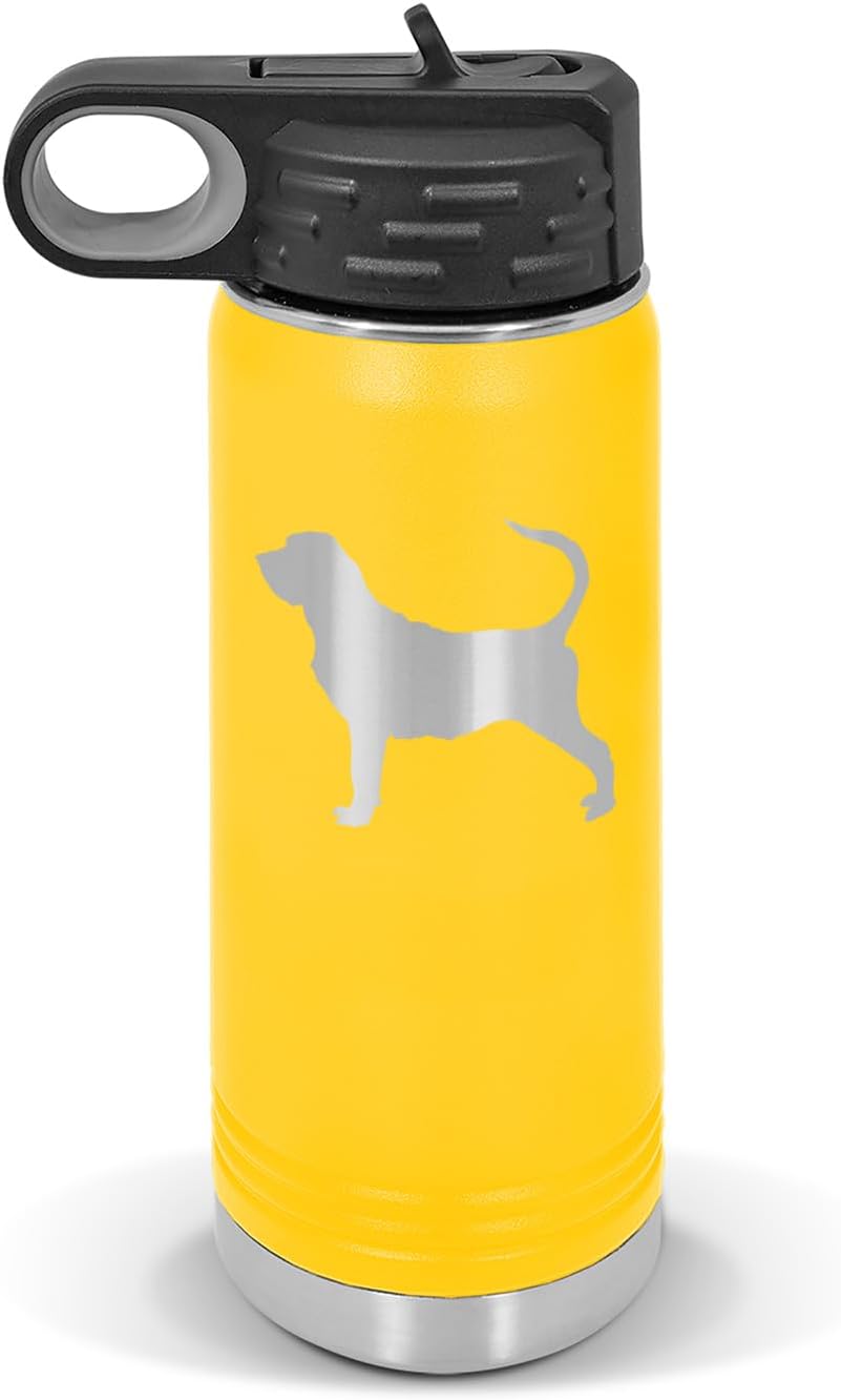 Bloodhound Water Bottle 20 oz - Laser Engraved w/Flip Top Removable Straw - Polar Camel - Stainless - Vacuum Insulated - Drinkware - Dog Canine pet Blood Hound Droopy