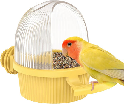 No Mess Bird Feeder, Bird Cage Feeder, Bird Bowls for Cage, Bird Feeder for Cage, Bird Water Dispenser, Parakeet Feeder Waterer for Parrot, Cockatiel, Budgie & Lovebird,Yellow