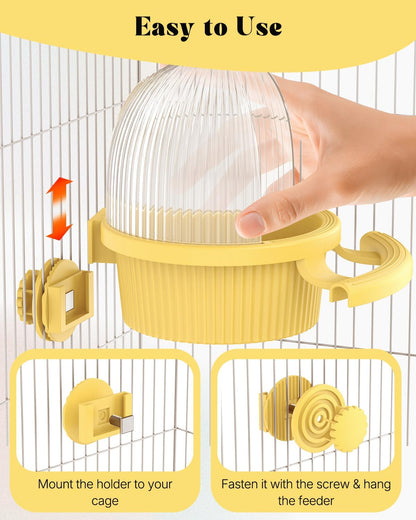 No Mess Bird Feeder, Bird Cage Feeder, Bird Bowls for Cage, Bird Feeder for Cage, Bird Water Dispenser, Parakeet Feeder Waterer for Parrot, Cockatiel, Budgie & Lovebird,Yellow