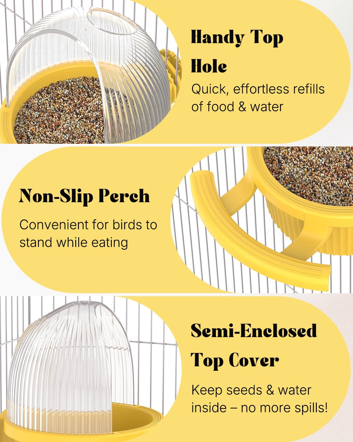 No Mess Bird Feeder, Bird Cage Feeder, Bird Bowls for Cage, Bird Feeder for Cage, Bird Water Dispenser, Parakeet Feeder Waterer for Parrot, Cockatiel, Budgie & Lovebird,Yellow