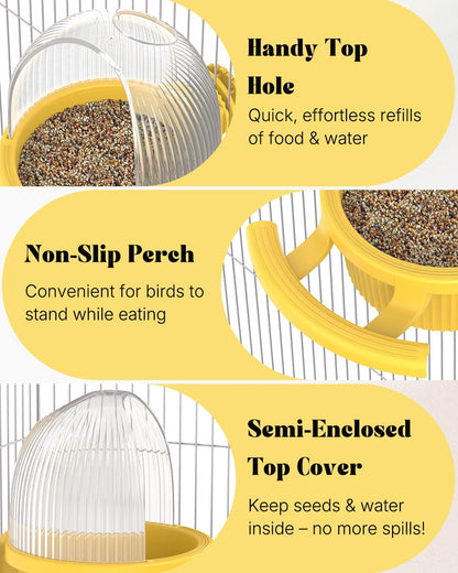 No Mess Bird Feeder, Bird Cage Feeder, Bird Bowls for Cage, Bird Feeder for Cage, Bird Water Dispenser, Parakeet Feeder Waterer for Parrot, Cockatiel, Budgie & Lovebird,Yellow