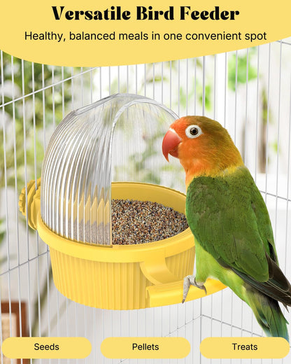 No Mess Bird Feeder, Bird Cage Feeder, Bird Bowls for Cage, Bird Feeder for Cage, Bird Water Dispenser, Parakeet Feeder Waterer for Parrot, Cockatiel, Budgie & Lovebird,Yellow