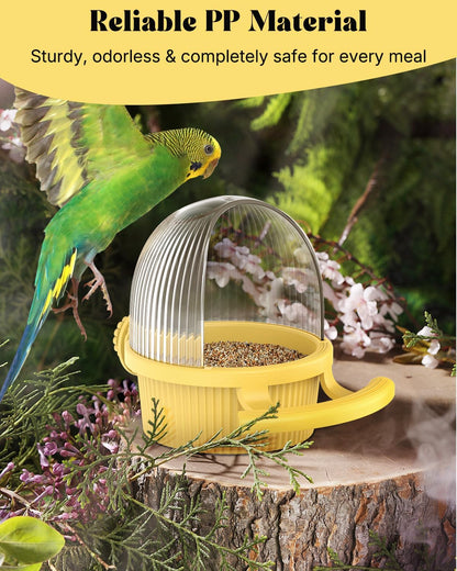 No Mess Bird Feeder, Bird Cage Feeder, Bird Bowls for Cage, Bird Feeder for Cage, Bird Water Dispenser, Parakeet Feeder Waterer for Parrot, Cockatiel, Budgie & Lovebird,Yellow