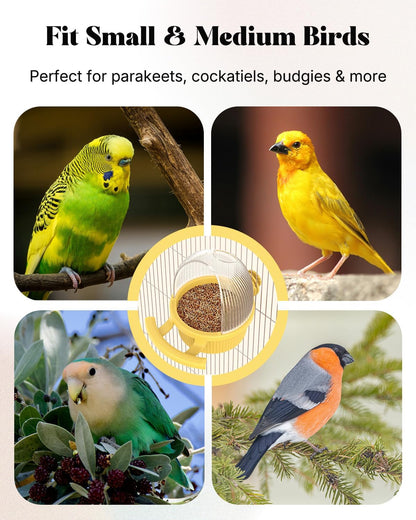 No Mess Bird Feeder, Bird Cage Feeder, Bird Bowls for Cage, Bird Feeder for Cage, Bird Water Dispenser, Parakeet Feeder Waterer for Parrot, Cockatiel, Budgie & Lovebird,Yellow