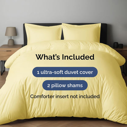 Duvet Cover Queen Size Set - Extra Soft Queen Duvet Cover 90" x 90" with 2 Pillow Shams for Women, Men, Kids & Teens - Hotel Luxury, Easy-Care w/ Zipper Closures & Ties - Comfy & Breathable (Yellow)
