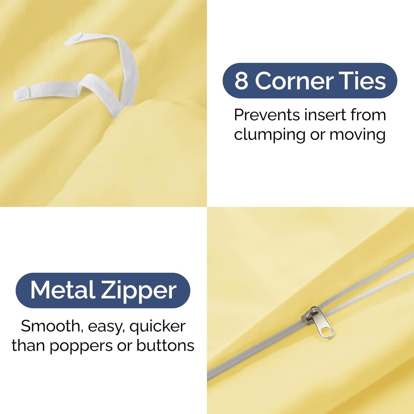Duvet Cover Queen Size Set - Extra Soft Queen Duvet Cover 90" x 90" with 2 Pillow Shams for Women, Men, Kids & Teens - Hotel Luxury, Easy-Care w/ Zipper Closures & Ties - Comfy & Breathable (Yellow)