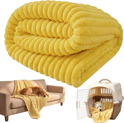 Emotional Support Blanket Yellow for Dogs, Calming Faux Fur Security Throw | Soft Plush Furniture Protector for Couch and Pet Bed, Warm Cozy Sleeping Mat for Indoor Outdoor Travel, Machine Washable