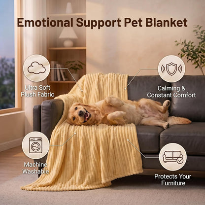 Emotional Support Blanket Yellow for Dogs, Calming Faux Fur Security Throw | Soft Plush Furniture Protector for Couch and Pet Bed, Warm Cozy Sleeping Mat for Indoor Outdoor Travel, Machine Washable