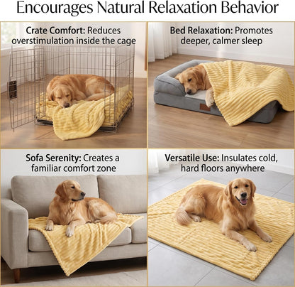 Emotional Support Blanket Yellow for Dogs, Calming Faux Fur Security Throw | Soft Plush Furniture Protector for Couch and Pet Bed, Warm Cozy Sleeping Mat for Indoor Outdoor Travel, Machine Washable